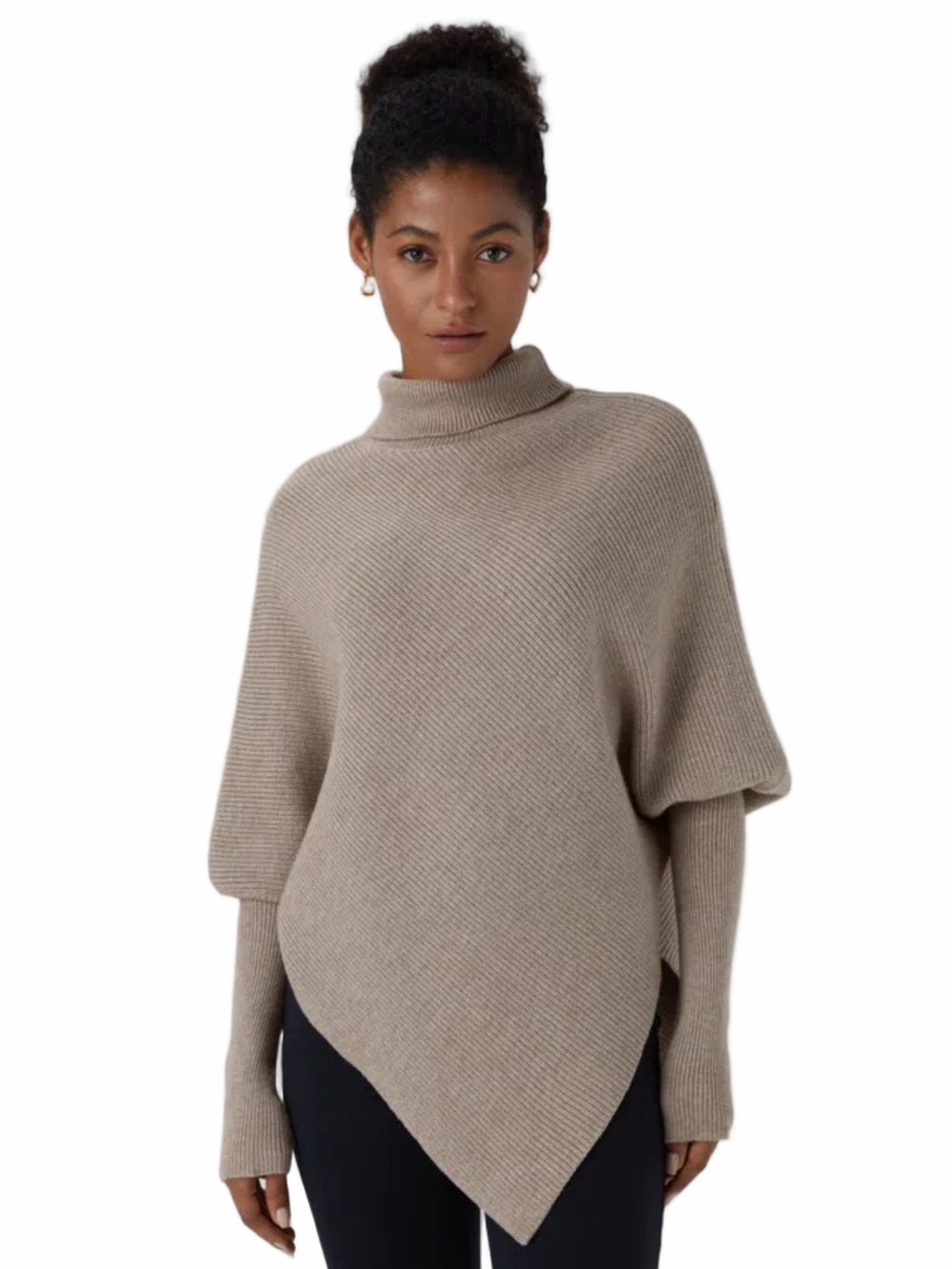HALARA NWOT Turtleneck Batwing Asymmetric OFFICE Ribbed Sweater Beige Size Large